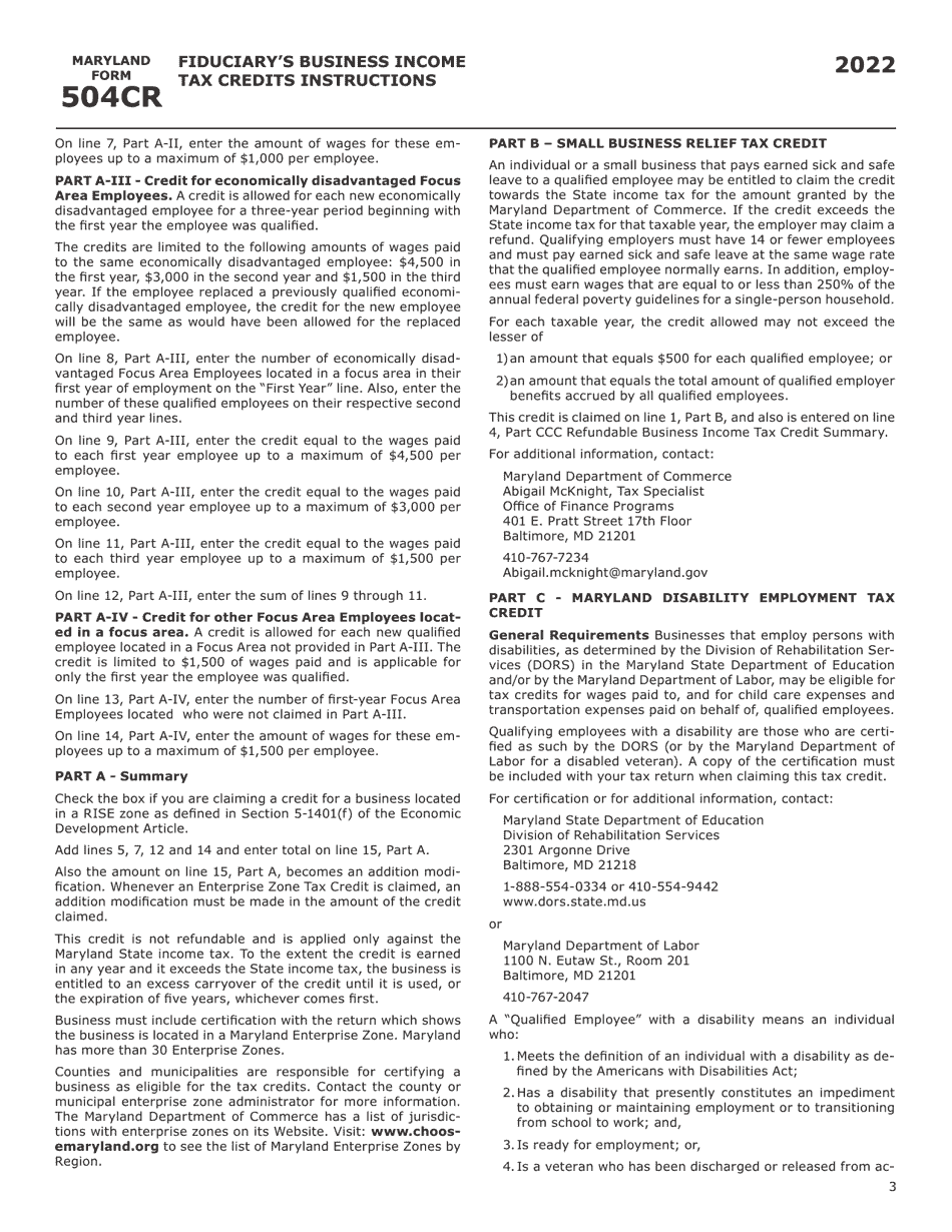 Maryland Form 504CR (COM / RAD-057) Business Income Tax Credits for Fiduciaries - Maryland, Page 11