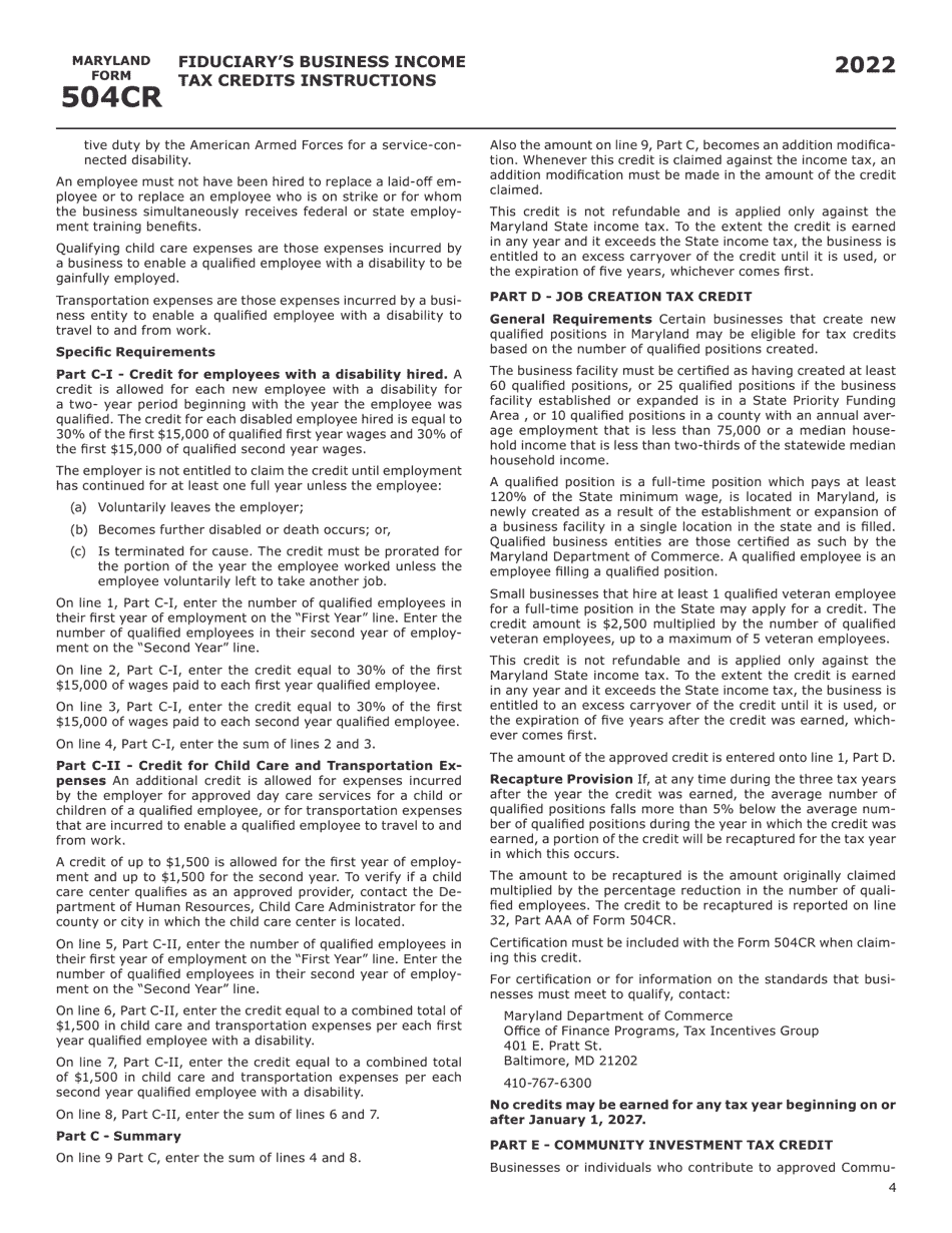 Maryland Form 504CR (COM / RAD-057) Business Income Tax Credits for Fiduciaries - Maryland, Page 12