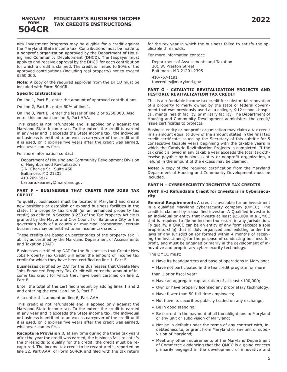 Maryland Form 504CR (COM / RAD-057) Business Income Tax Credits for Fiduciaries - Maryland, Page 13