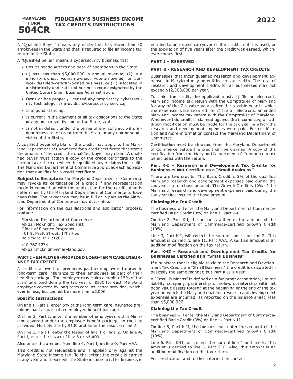 Maryland Form 504CR (COM / RAD-057) Business Income Tax Credits for Fiduciaries - Maryland, Page 15