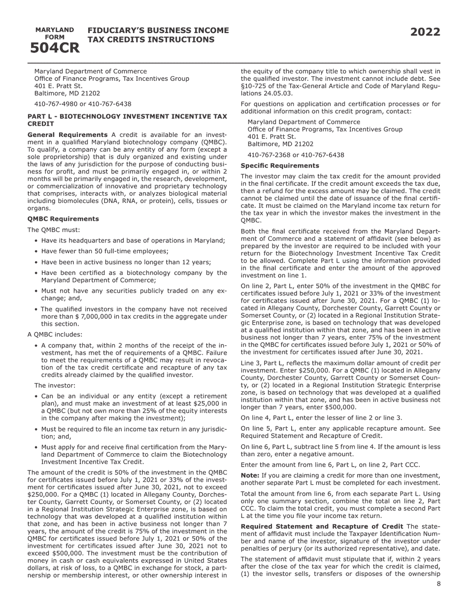 Maryland Form 504CR (COM / RAD-057) Business Income Tax Credits for Fiduciaries - Maryland, Page 16