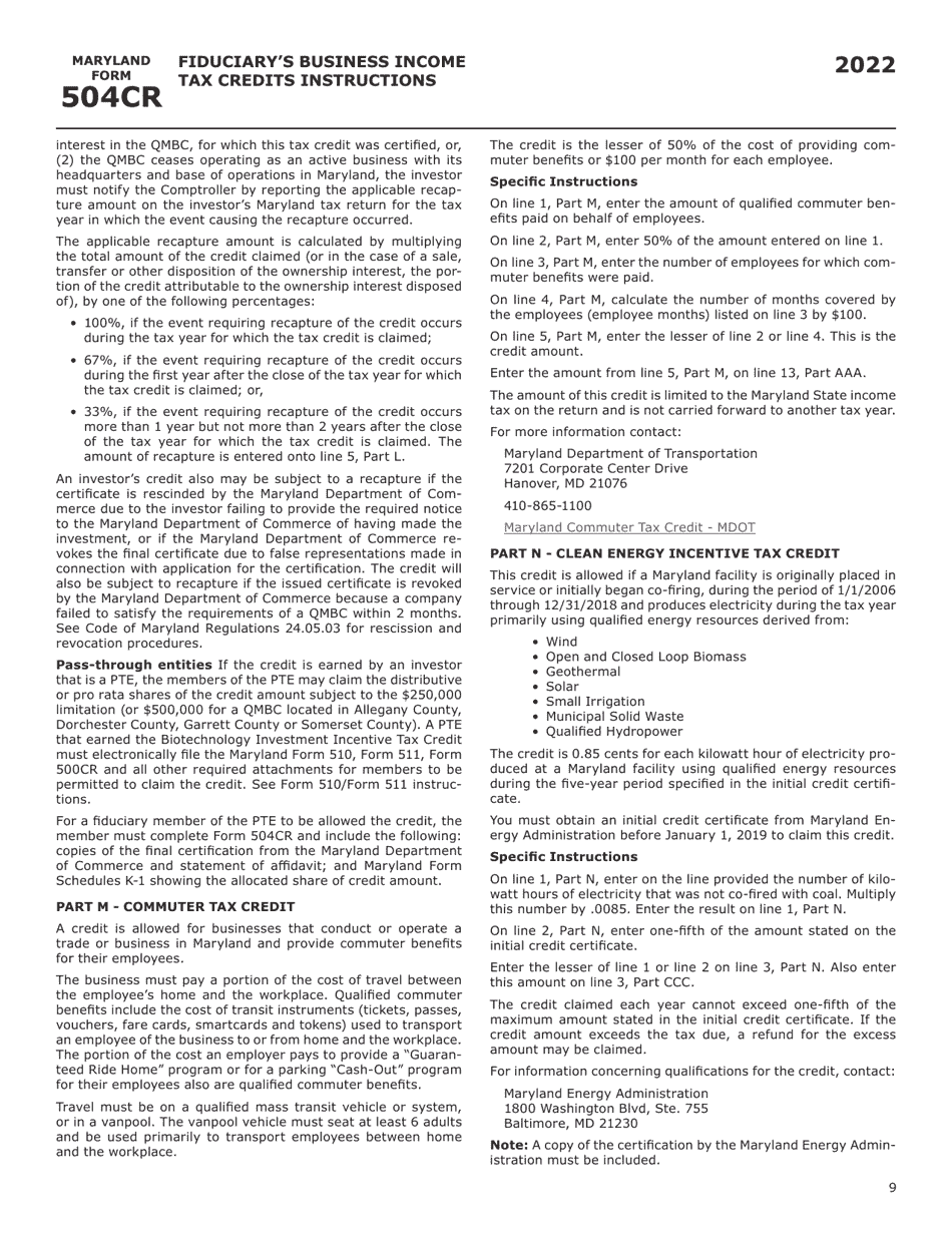 Maryland Form 504CR (COM / RAD-057) Business Income Tax Credits for Fiduciaries - Maryland, Page 17