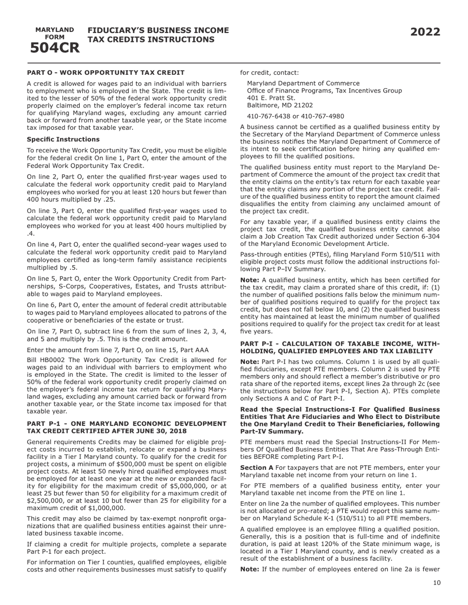 Maryland Form 504CR (COM / RAD-057) Business Income Tax Credits for Fiduciaries - Maryland, Page 18