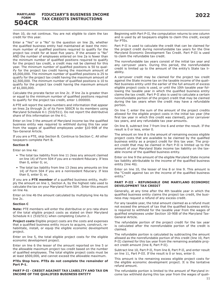 Maryland Form 504CR (COM / RAD-057) Business Income Tax Credits for Fiduciaries - Maryland, Page 19