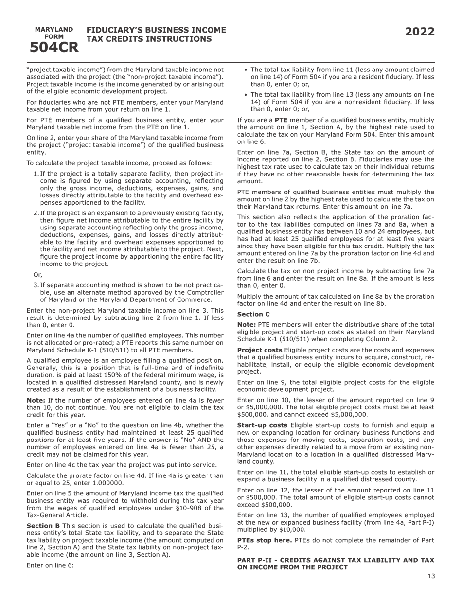 Maryland Form 504CR (COM / RAD-057) Business Income Tax Credits for Fiduciaries - Maryland, Page 21