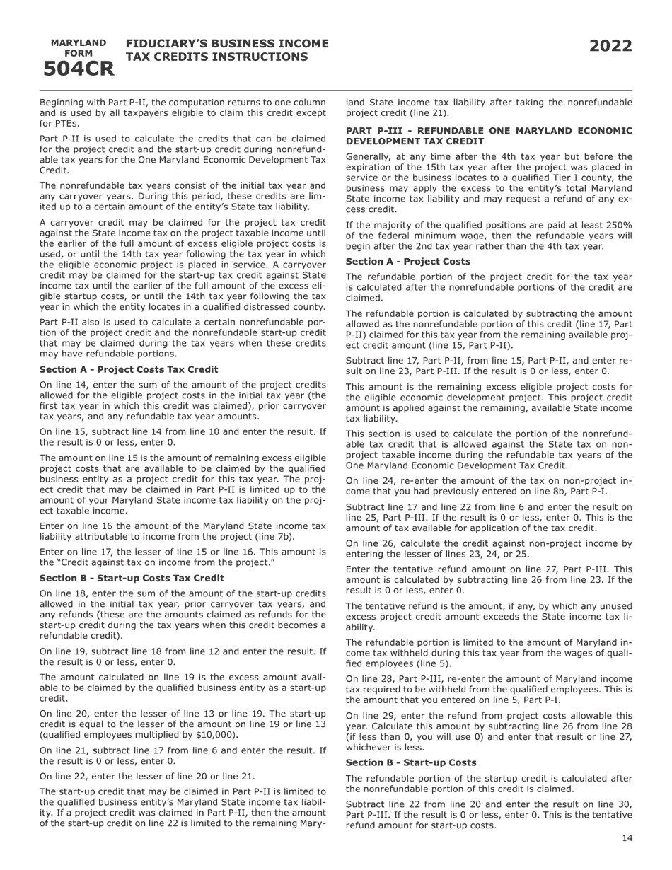 Maryland Form 504CR (COM / RAD-057) Business Income Tax Credits for Fiduciaries - Maryland, Page 22