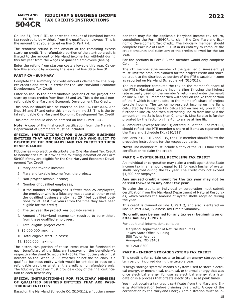 Maryland Form 504CR (COM / RAD-057) Business Income Tax Credits for Fiduciaries - Maryland, Page 23