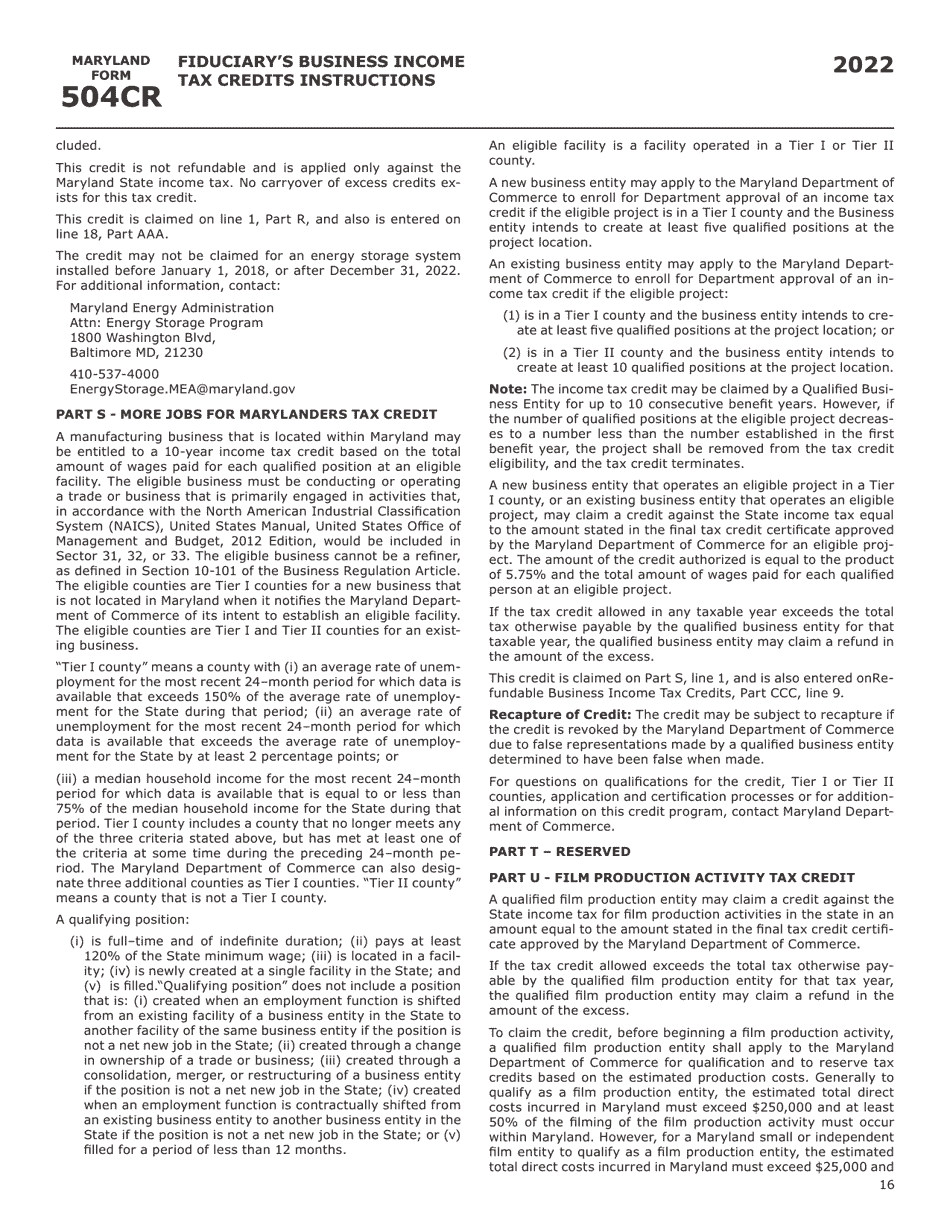 Maryland Form 504CR (COM / RAD-057) Business Income Tax Credits for Fiduciaries - Maryland, Page 24