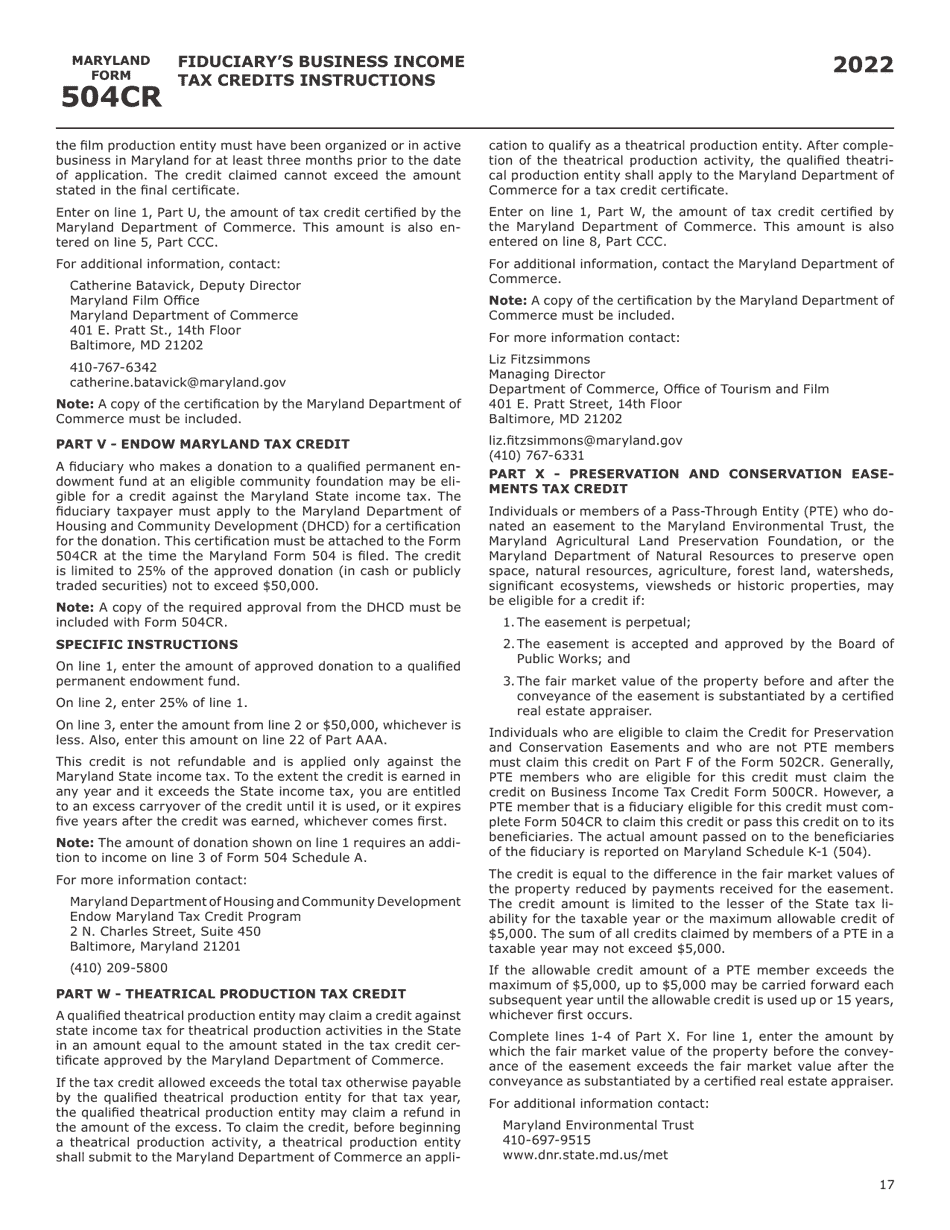Maryland Form 504CR (COM / RAD-057) Business Income Tax Credits for Fiduciaries - Maryland, Page 25