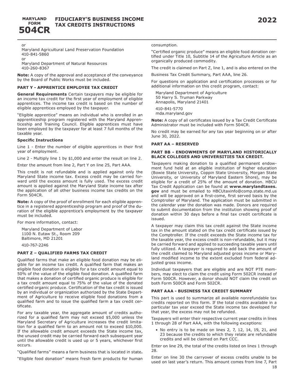 Maryland Form 504CR (COM / RAD-057) Business Income Tax Credits for Fiduciaries - Maryland, Page 26