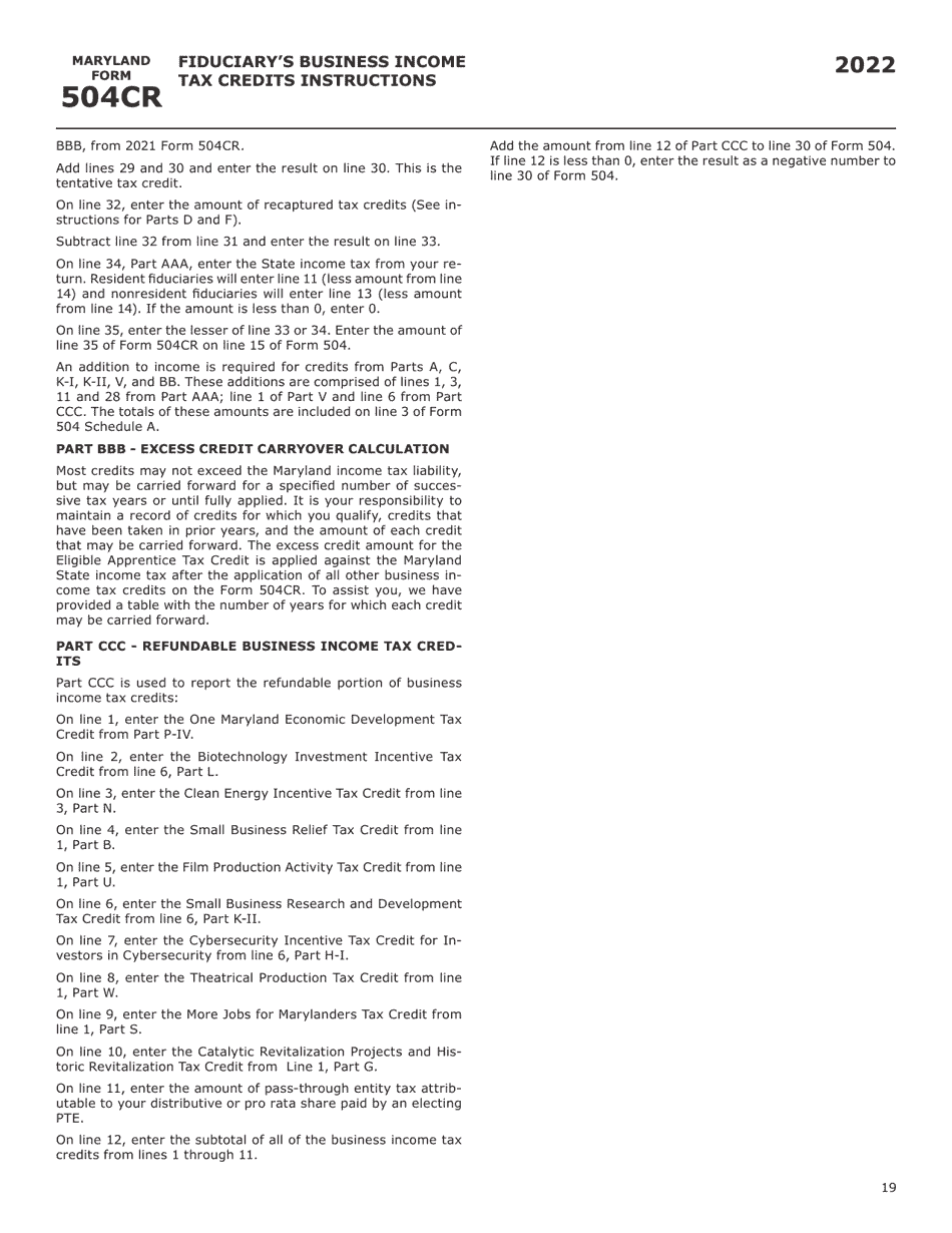 Maryland Form 504CR (COM / RAD-057) Business Income Tax Credits for Fiduciaries - Maryland, Page 27