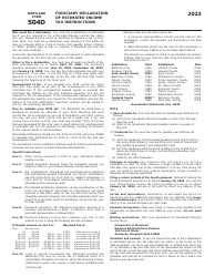 Maryland Form 504D (COM/RAD-068) Fiduciary Declaration of Estimated Income Tax - Maryland, Page 2