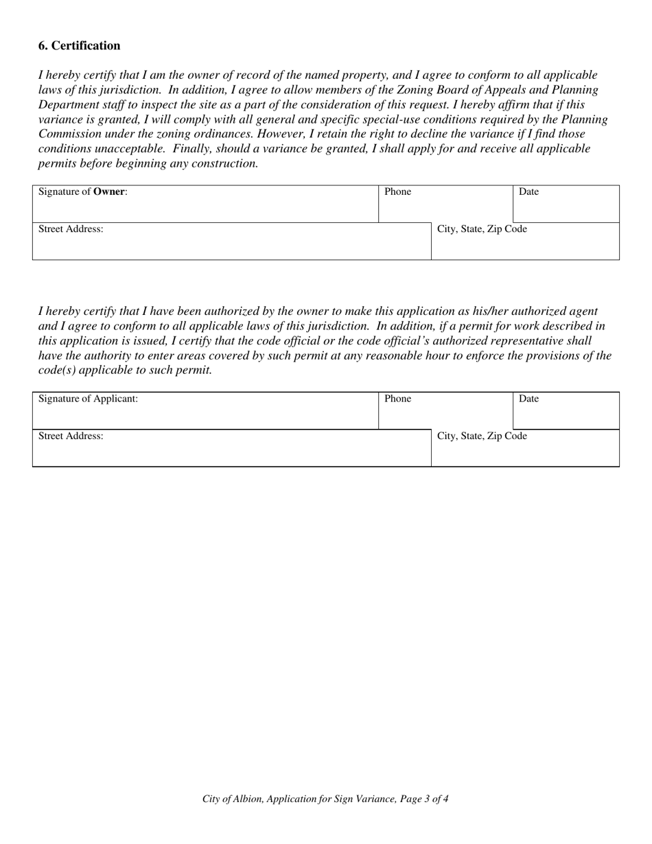 Application for Sign Variance - Alter / Expand Non-conforming Sign - City of Albion, Michigan, Page 3