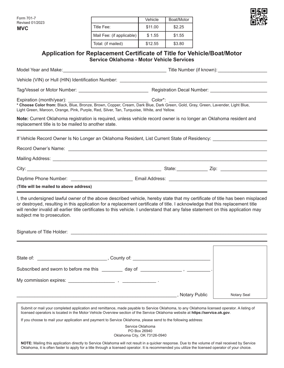 Oklahoma Tax Form 701 7