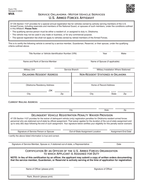 Form 779 U.S. Armed Forces Affidavit - Oklahoma