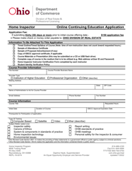 Form REPL-19-0014 Home Inspector Online Continuing Education Application - Ohio