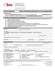 Form REPL-19-0010 Home Inspector Online Qualifying Education Course Application - Ohio
