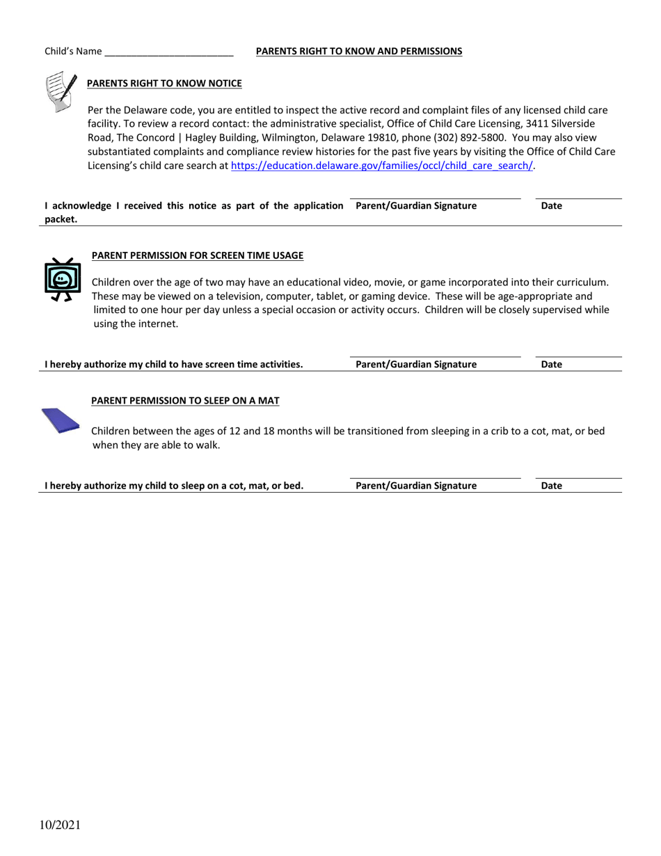 Delaware Parents Right to Know and Permissions New Castle County