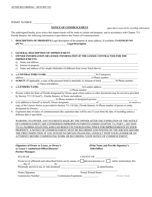 Notice of Commencement - Clay County, Florida Download Pdf
