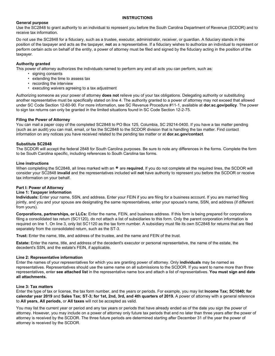 Form SC2848 Power of Attorney and Declaration of Representative - South Carolina, Page 3