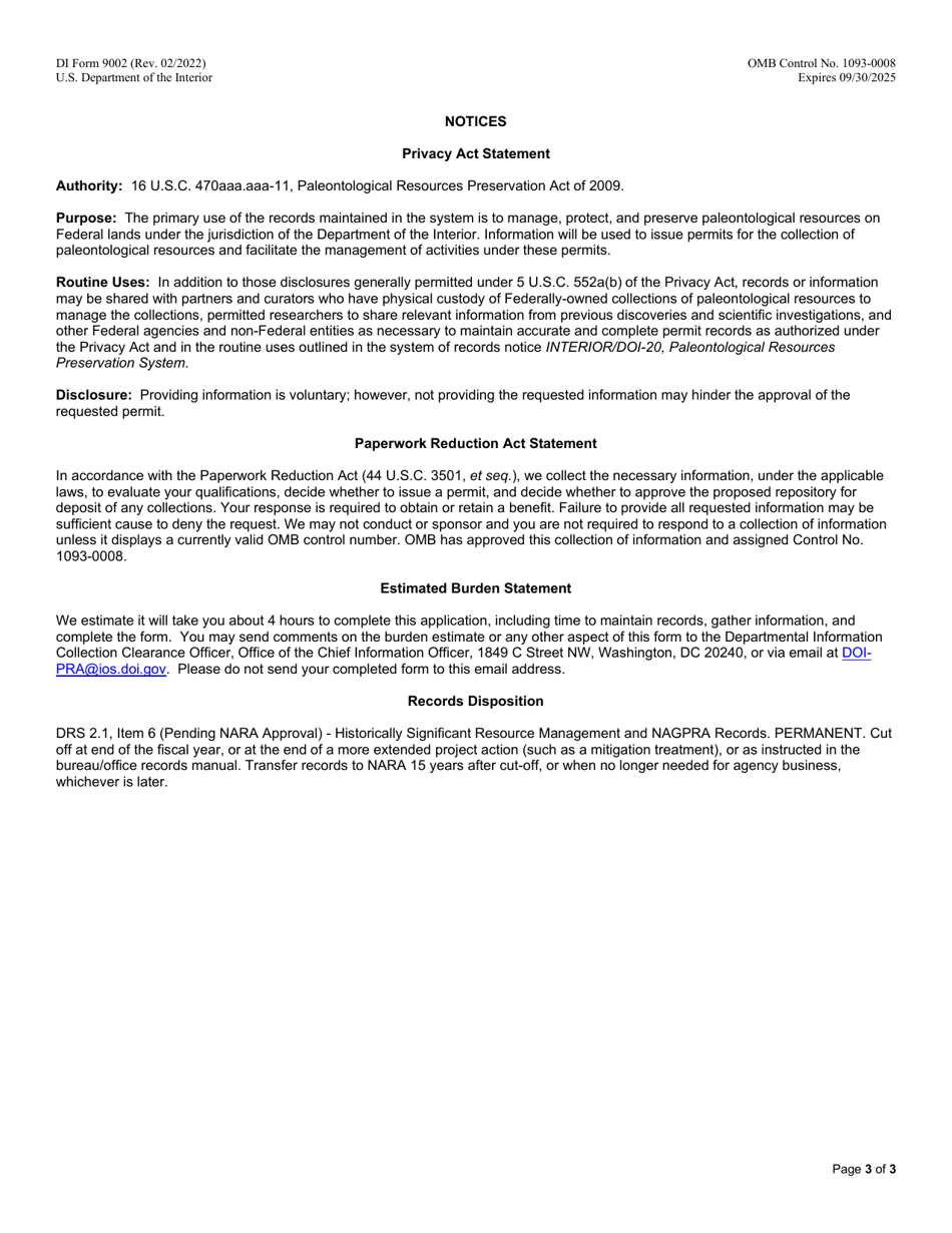 Form DI-9002 Paleontology Permit Application, Page 3