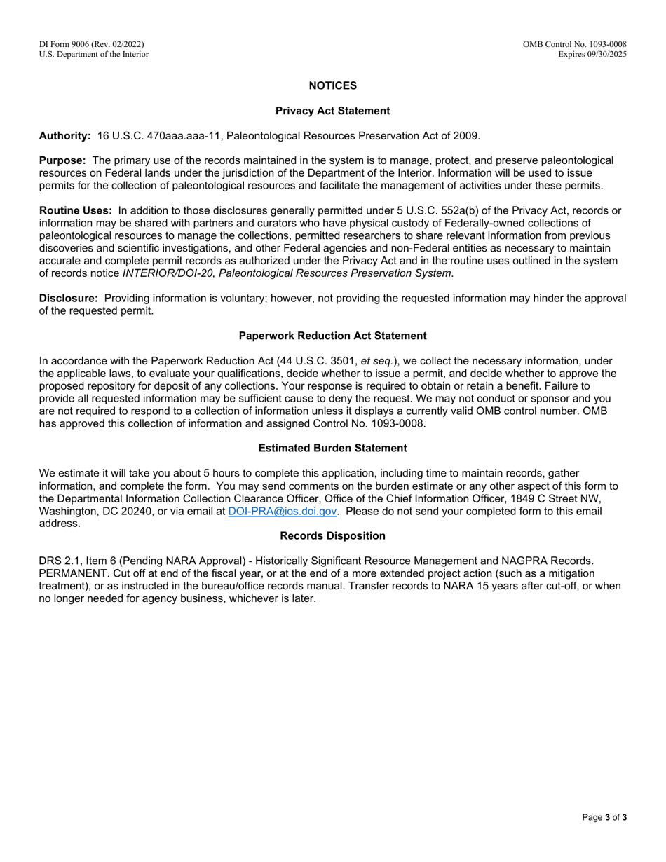 Form DI-9006 Paleontology Permit Report, Page 3