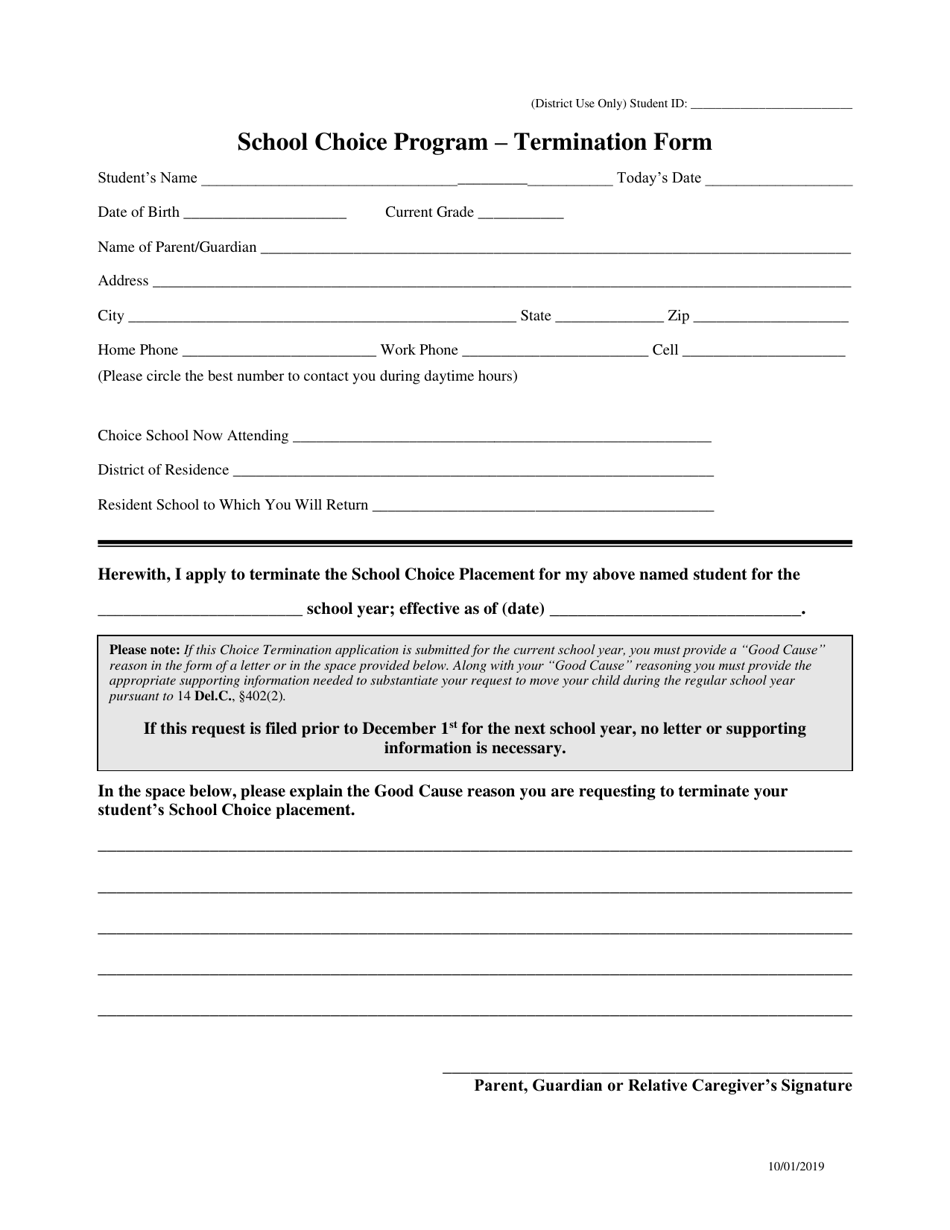 Termination Form - School Choice Program - Delaware, Page 1