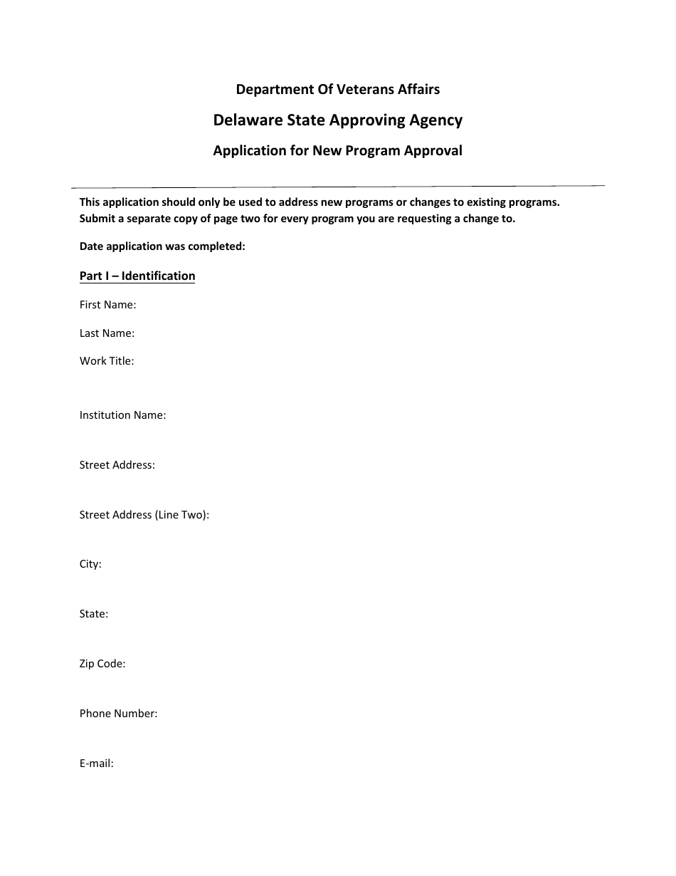 Application for New Program Approval - Delaware, Page 1