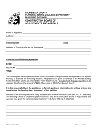Document preview: Form 010 Construction Board of Adjustments and Appeals Appeal Application Form - City of Palm Beach, Florida