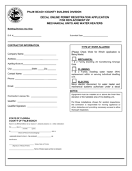 Document preview: Decal Online Permit Registration Application for Replacement of Mechanical Units and Water Heaters - City of Palm Beach, Florida