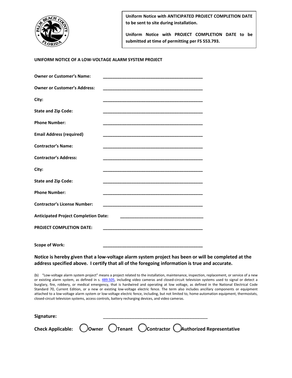 Uniform Notice of a Low-Voltage Alarm System Project - City of Palm Beach, Florida, Page 1