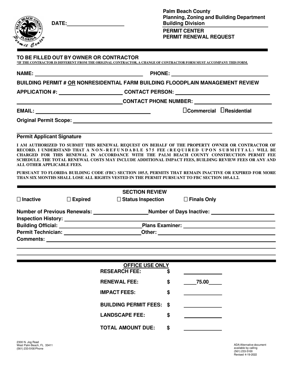 Permit Renewal Request - Palm Beach County, Florida, Page 1
