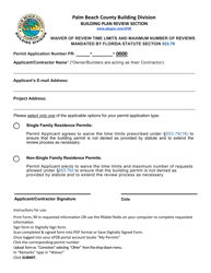 Document preview: Waiver of Review Time Limits and Maximum Number of Reviews Mandated by Florida Statute Section 553.79 - Palm Beach County, Florida
