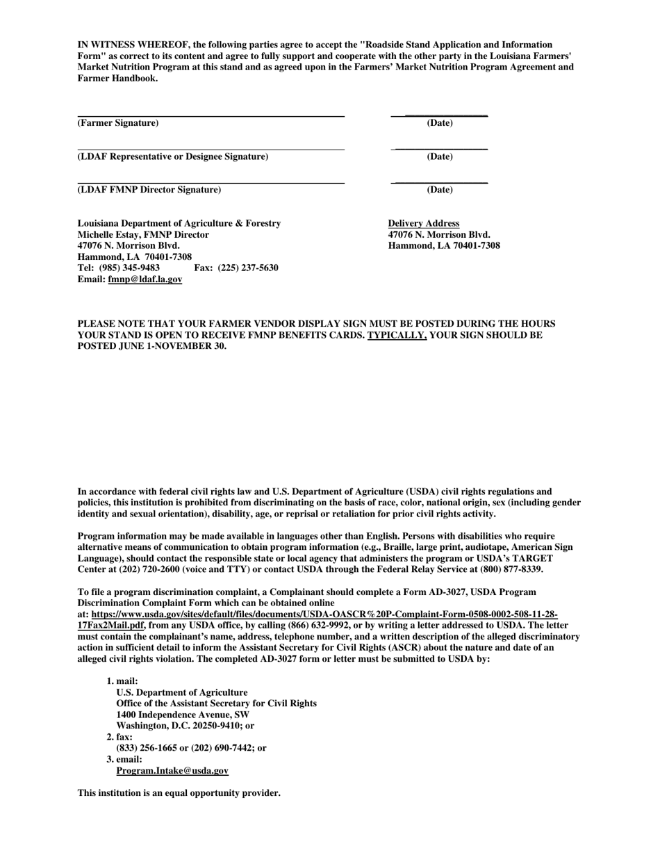 Roadside Stand Application and Information Form - Louisiana Farmers Market Nutrition Program - Louisiana, Page 2