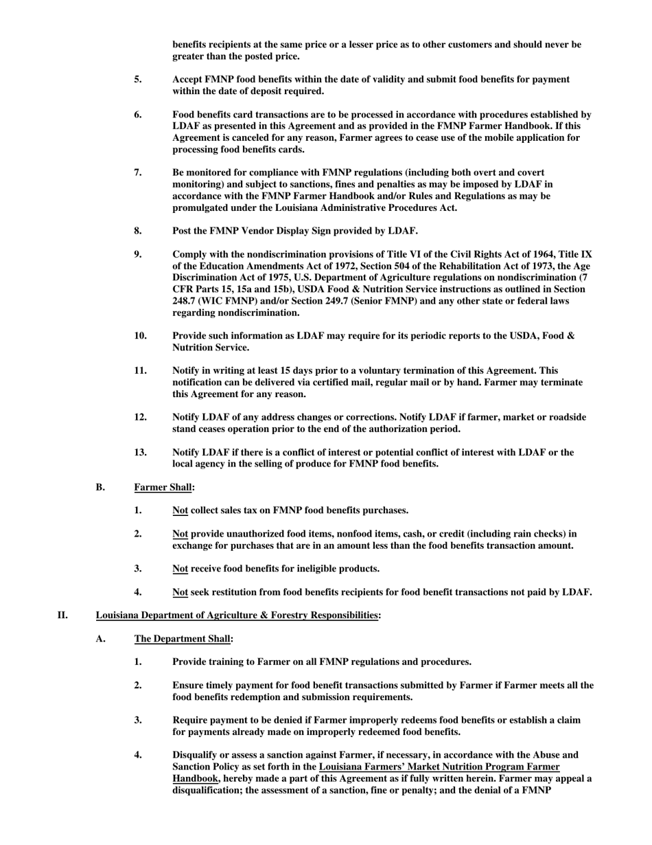 Farmer Participation Agreement - Louisiana Farmers Market Nutrition Program - Louisiana, Page 2