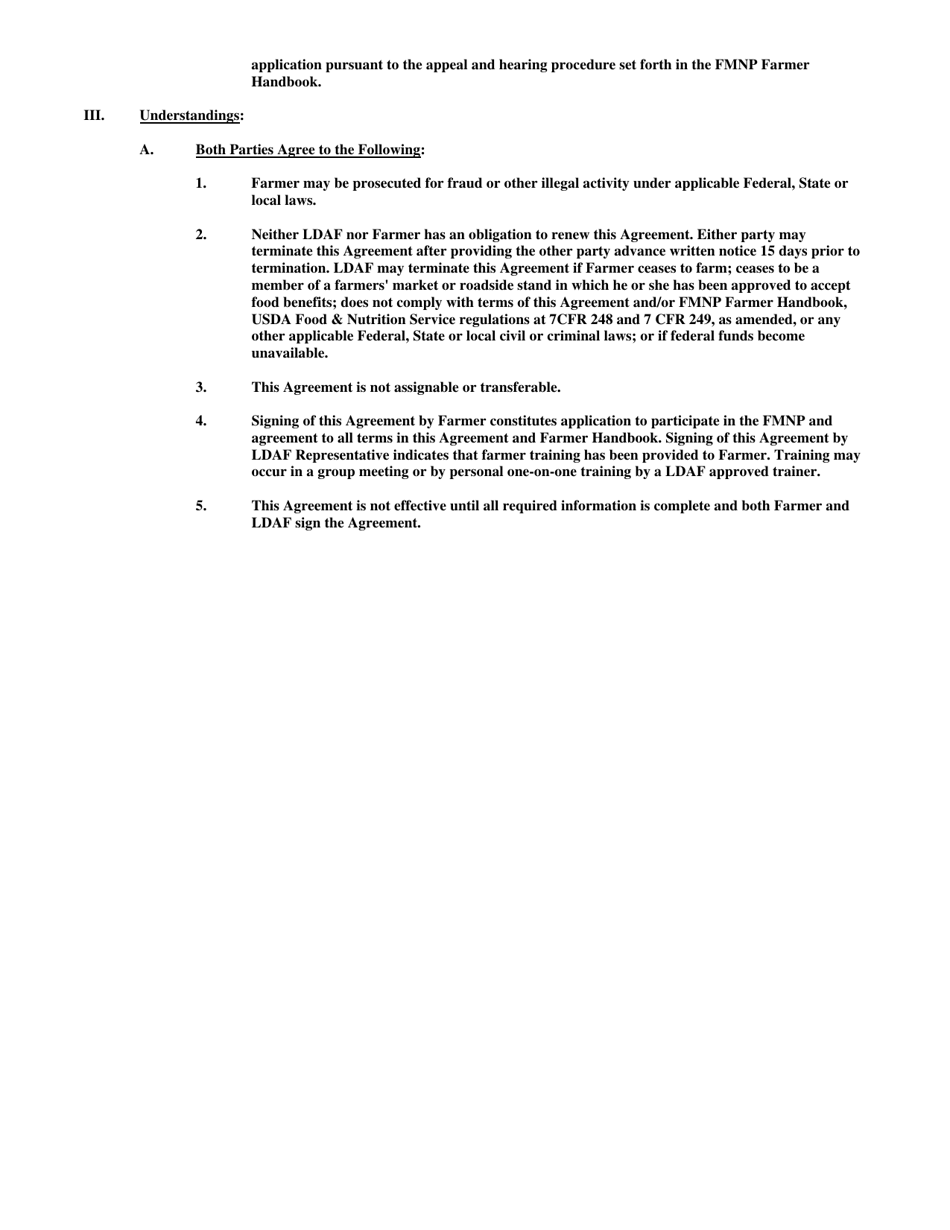 Farmer Participation Agreement - Louisiana Farmers Market Nutrition Program - Louisiana, Page 3