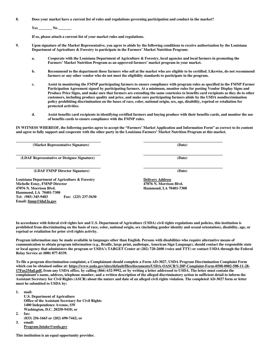 Farmers Market Application and Information Form - Louisiana Farmers Market Nutrition Program - Louisiana, Page 2