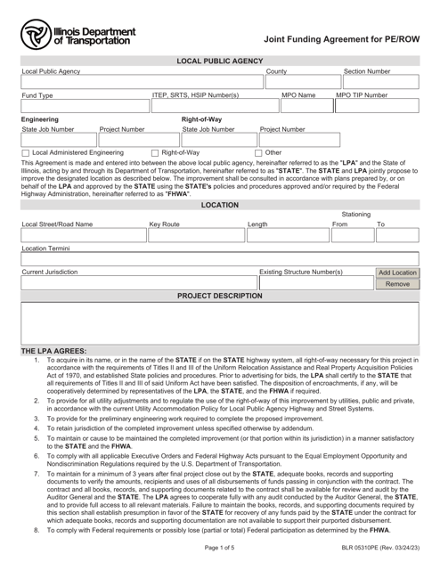 Form BLR05310PE Joint Funding Agreement for Pe/Row - Illinois