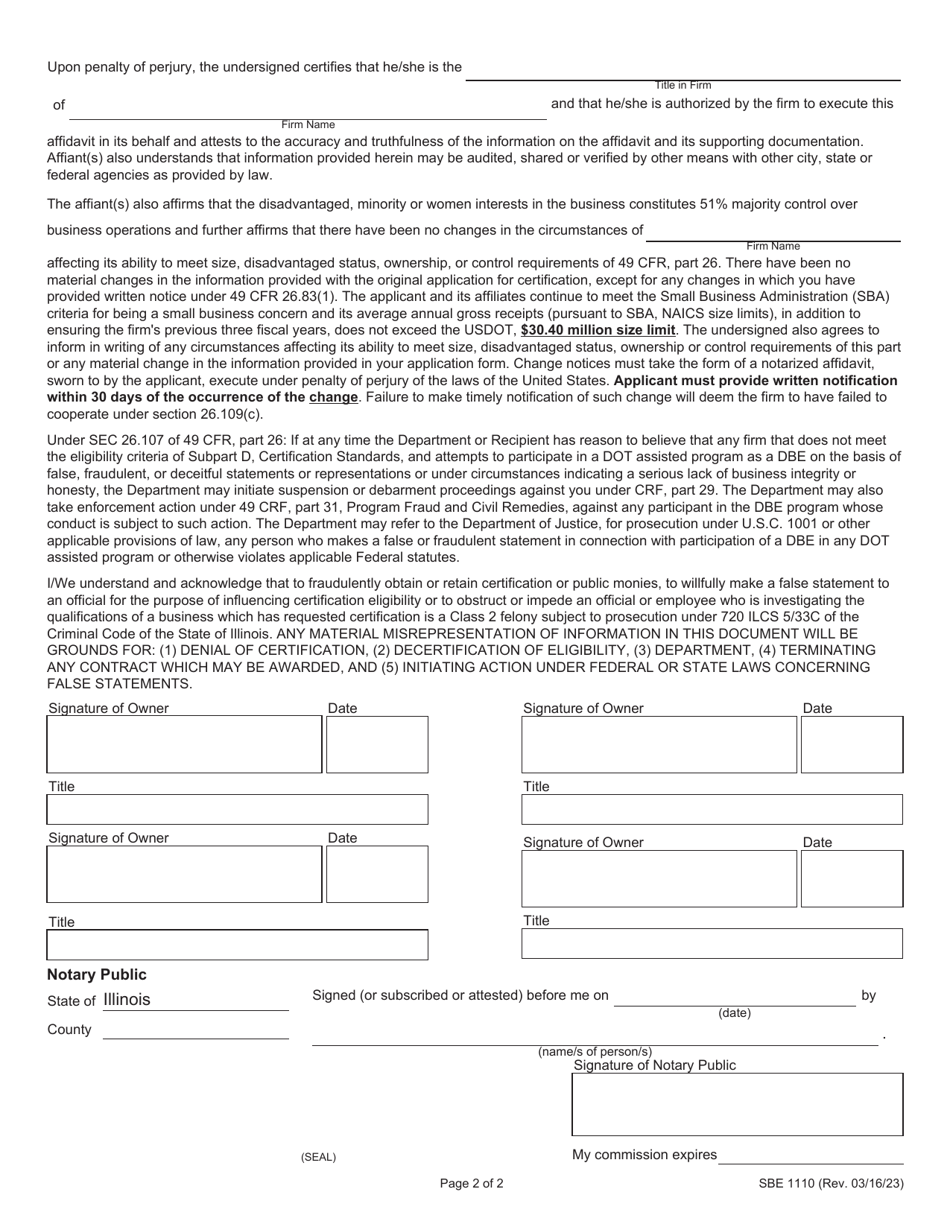 Form SBE1110 Download Fillable PDF or Fill Online Dbe No Change ...