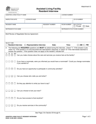 Document preview: DSHS Form 10-365 Attachment G Assisted Living Facility Resident Interview - Washington