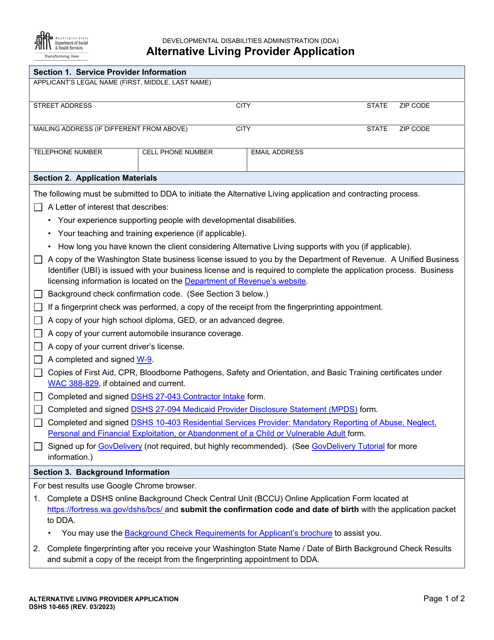 DSHS Form 10-665  Printable Pdf
