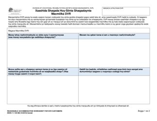 DSHS Form 11-149 Dvr Customer Job Seeker Accommodation Worksheet - Washington (Somali)