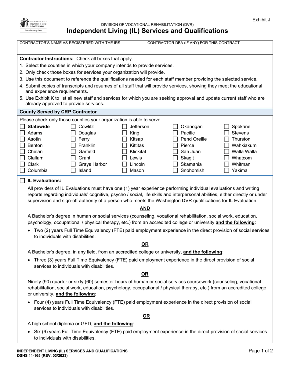 DSHS Form 11-165 Independent Living (IL) Services and Qualifications - Washington, Page 1