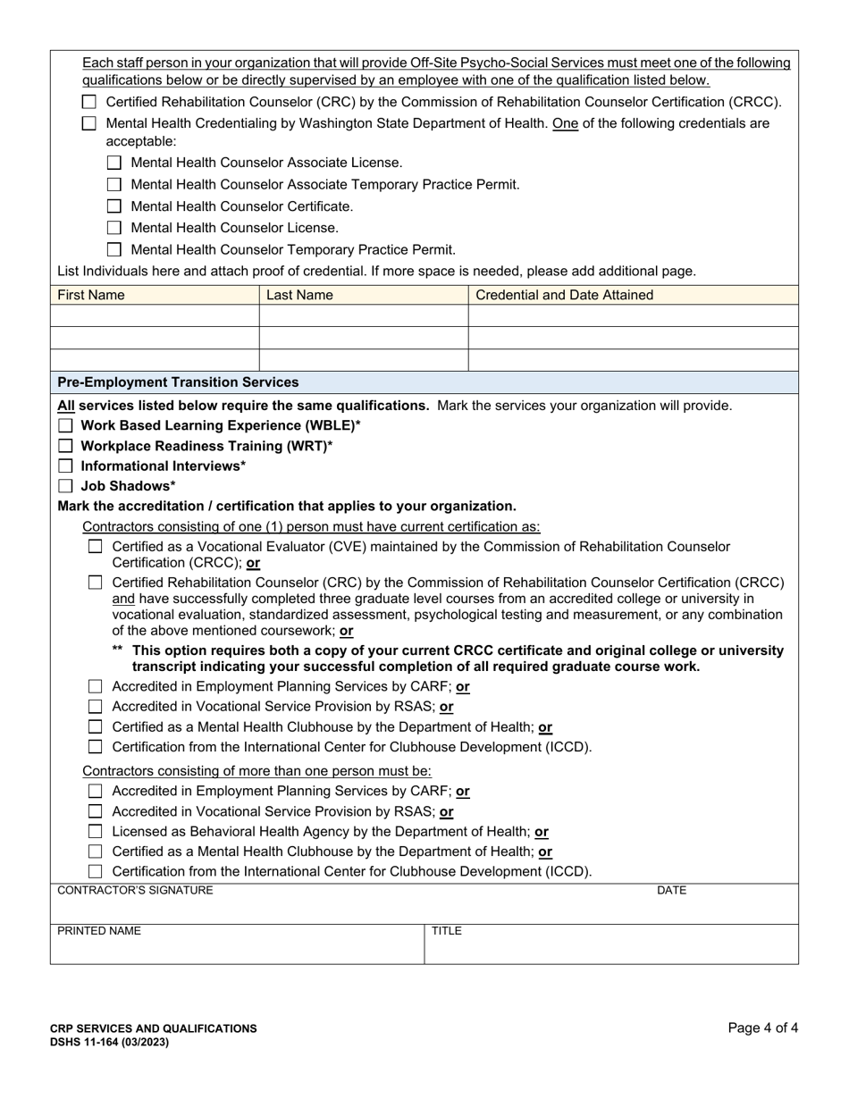 DSHS Form 11-164 Exhibit 1 Community Rehabilitation Program (Crp) Services and Qualifications - Washington, Page 4