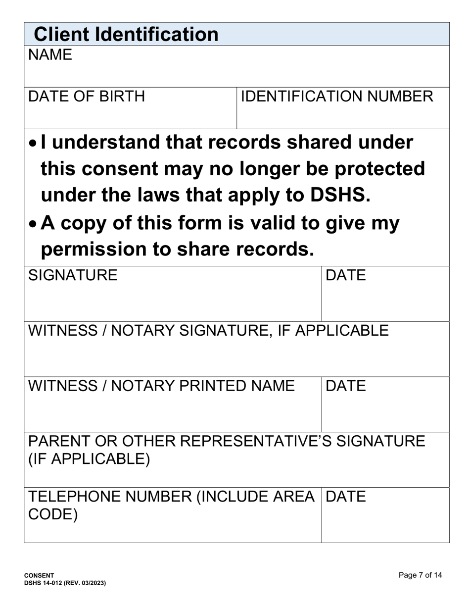 DSHS Form 14-012 Consent - Large Print - Washington, Page 7