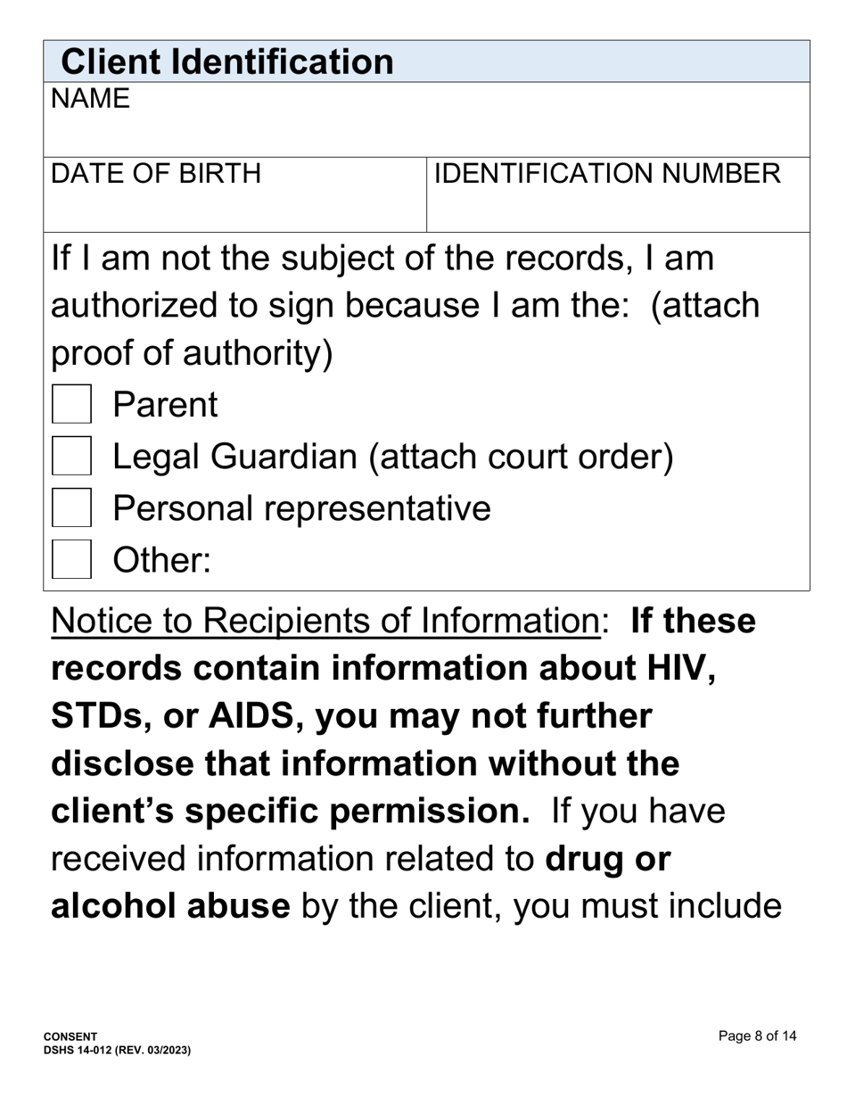 DSHS Form 14-012 Consent - Large Print - Washington, Page 8