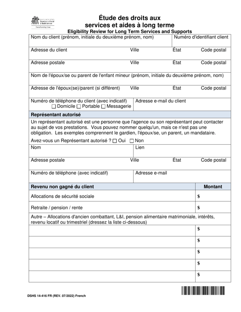 DSHS Form 14-416 Eligibility Review for Long Term Services and Supports - Washington (French)