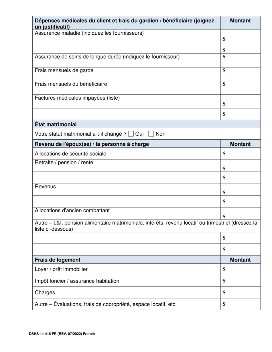 DSHS Form 14-416 Eligibility Review for Long Term Services and Supports - Washington (French), Page 3