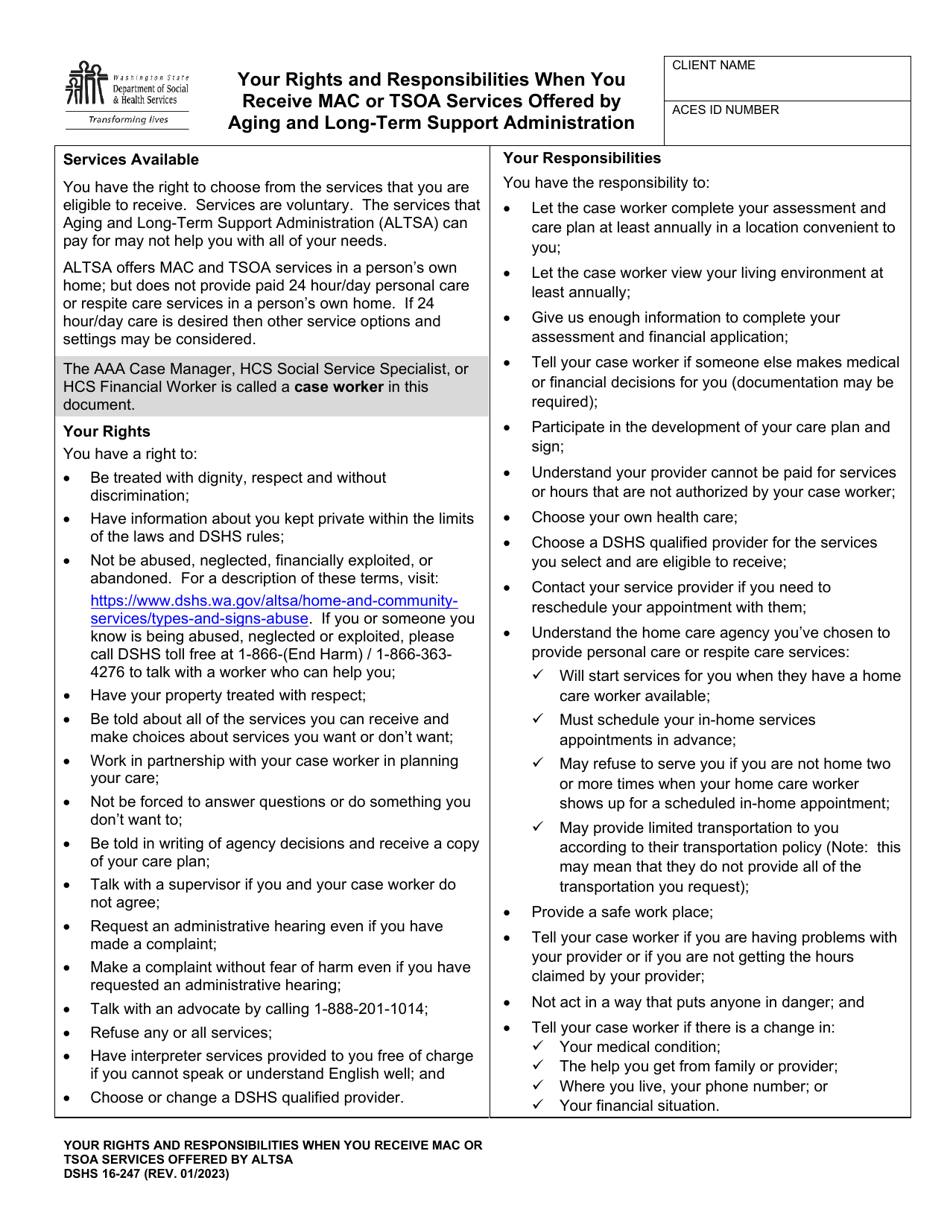 DSHS Form 16-247 - Fill Out, Sign Online and Download Printable PDF ...