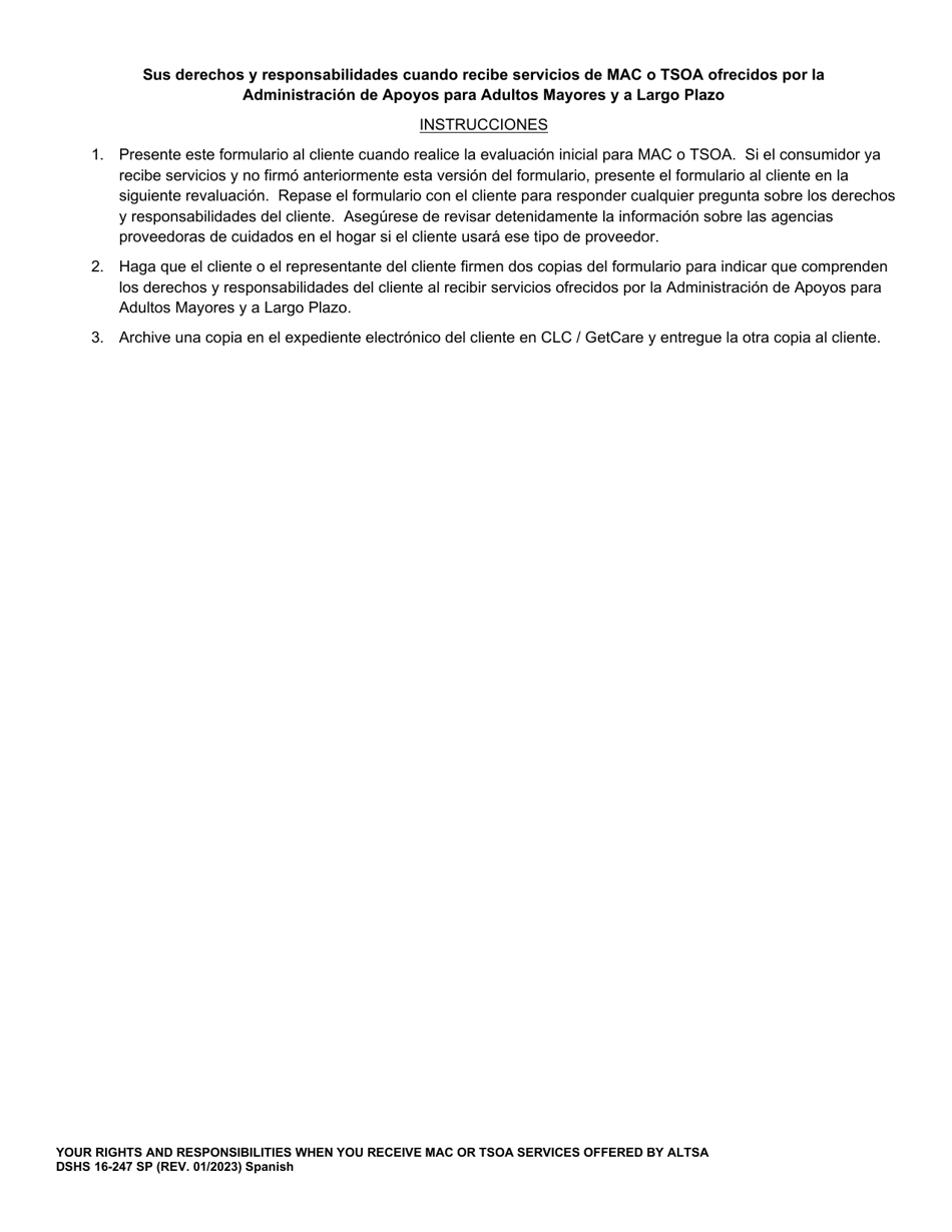 DSHS Formulario 16-247 Sus Derechos Y Responsabilidades Cuando Recibe Servicios De Mac O Tsoa Ofrecidos Por La Administracion De Apoyos Para Adultos Mayores Y a Largo Plazo - Washington (Spanish), Page 3